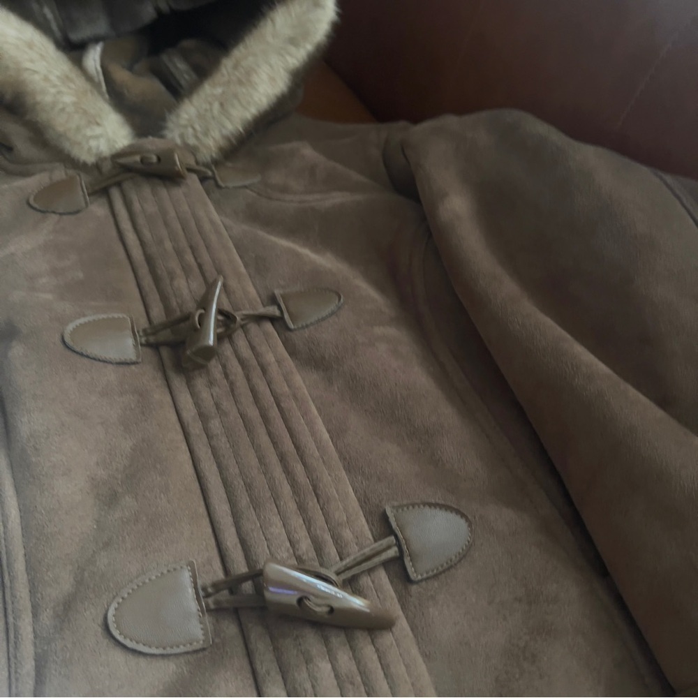 Liz Claiborne Women’s Faux Fur Faux Suede Brown Toggle Jacket Coat  Sz L - Picture 11 of 12